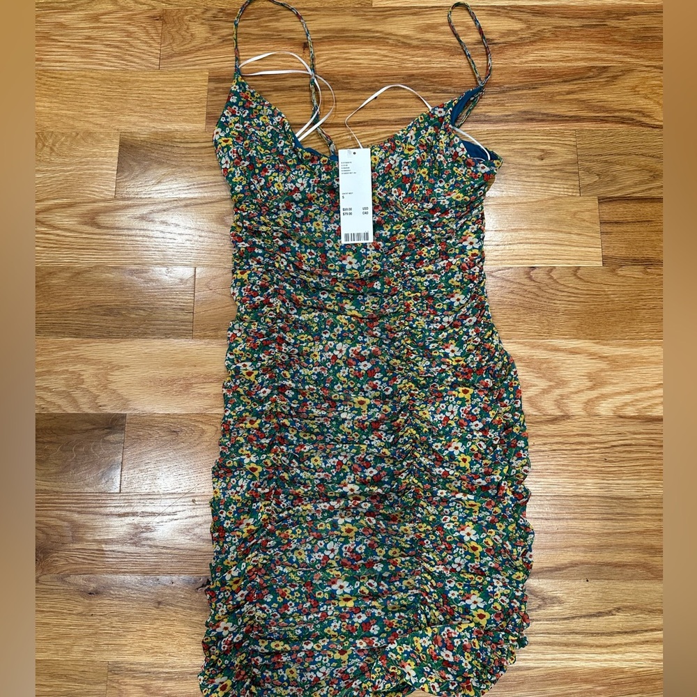 UO Moonbeam Ruched Mesh Mini Dress - Picture 2 of 5